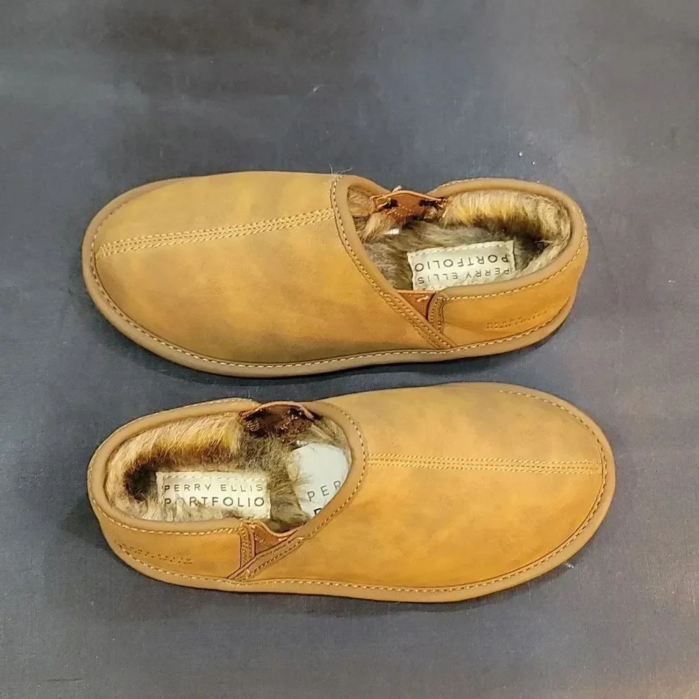 BRAND NEW PERRY ELLIS ROUND-TOE FAUX FUR INSOLE KIDS SLIPPERS